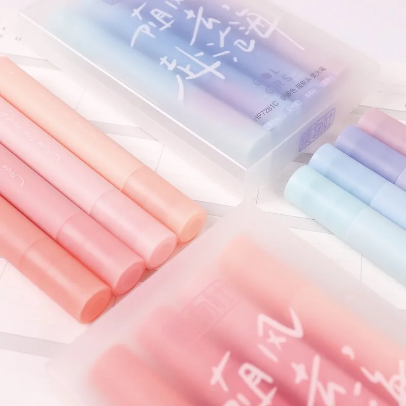 4 Pcs/set Soft Tip Eye Protection Highlighter Set Smooth Writing Creative DIY Journal Decor Student Supplies Stationery
