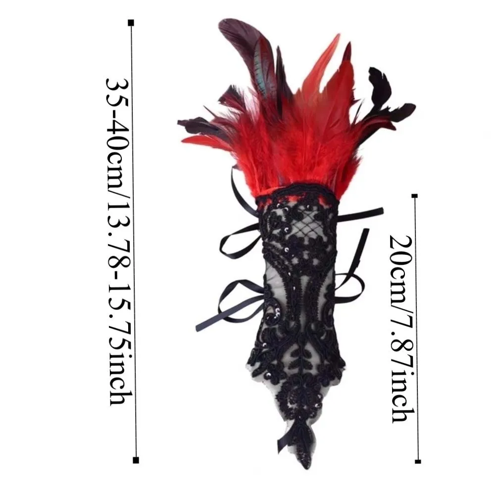 Retro Halloween Feder Handschuhe Gothic Stickerei Pailletten Feder Spitze Handschuhe Manschetten Armband Frauen Halloween Arm Ärmel Ball