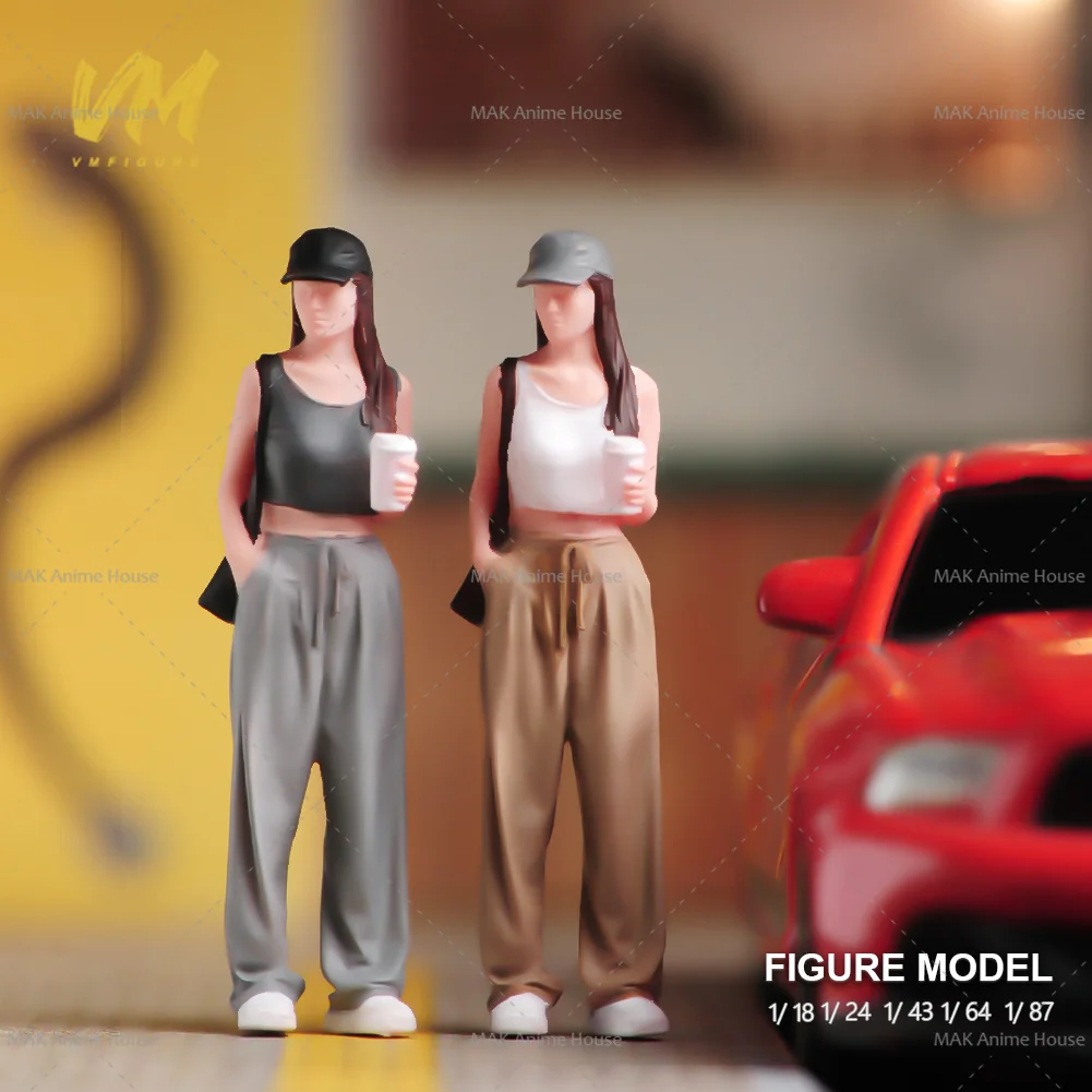 

Miniatures 1/18 1/24 1/64 1/43 1/87 Fashionable Hat Coffee Casual Beauty Figure Unpainted Model Street Decoration Scene Car Toy