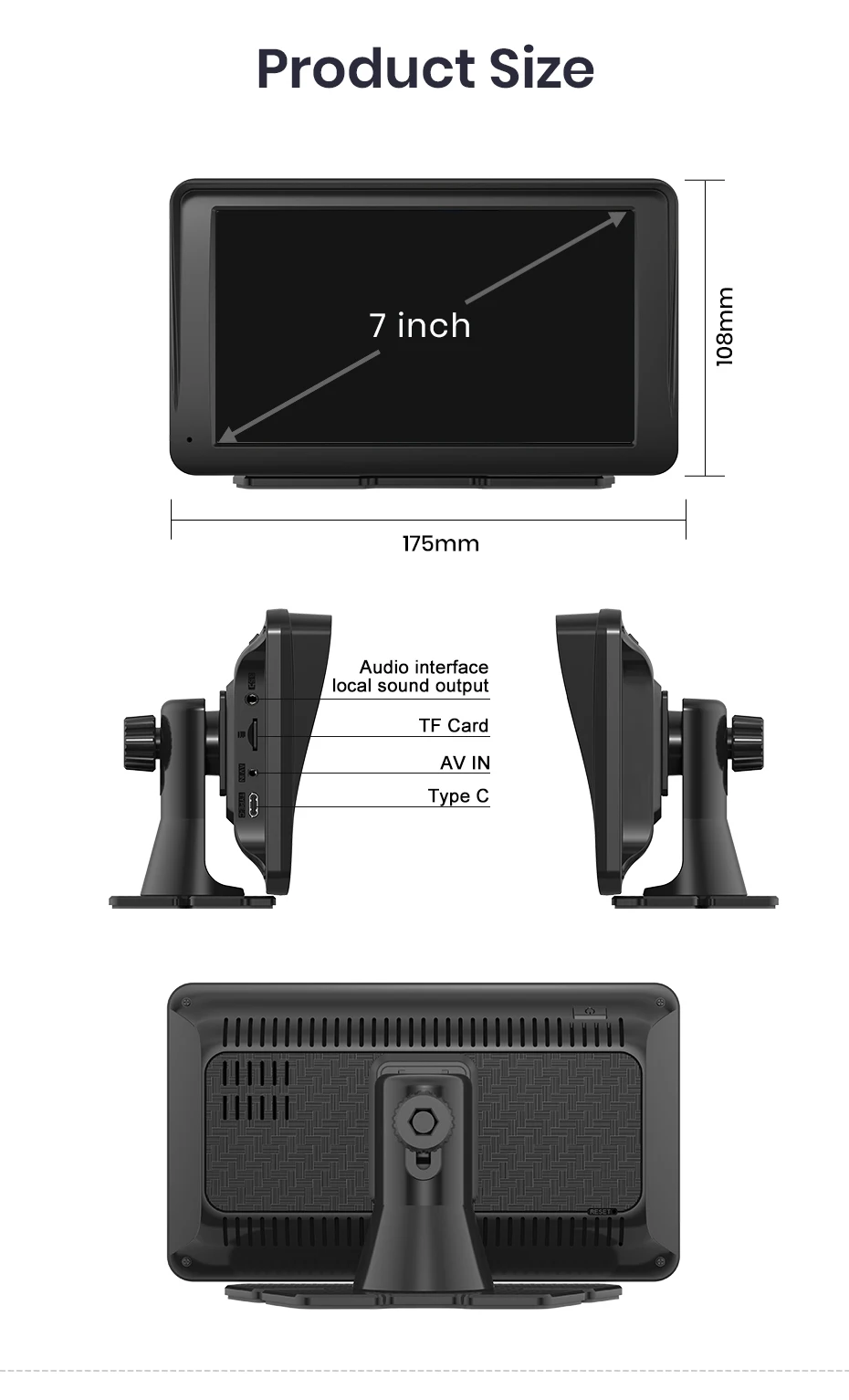 Junsun 7-Zoll tragbarer Touchscreen Carplay für Apple Android Auto Auto Stereo Radio Multimedia Video Player Bluetooth FM AUX GPS – Detail 15