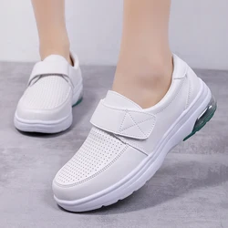 Breathable Leather Nurse Shoes for Women Fashion Sneakers Low Top Hook & Loop Autumn Casual Flats Round Toe Non-Slip Shoes