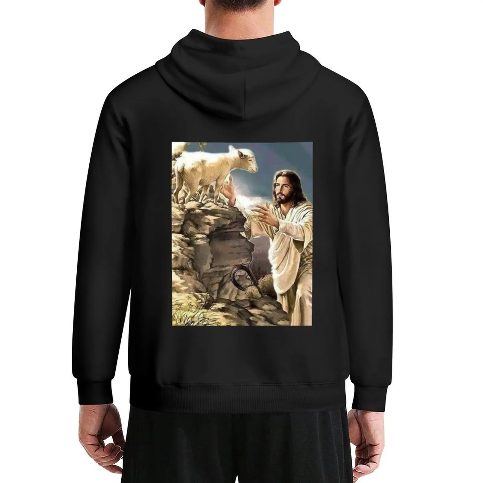 

Jesus Christ And the Lost Sheep .2. BLK Hoodie graphic t shirts men men clothes mens clothing men's clothing hoodie man