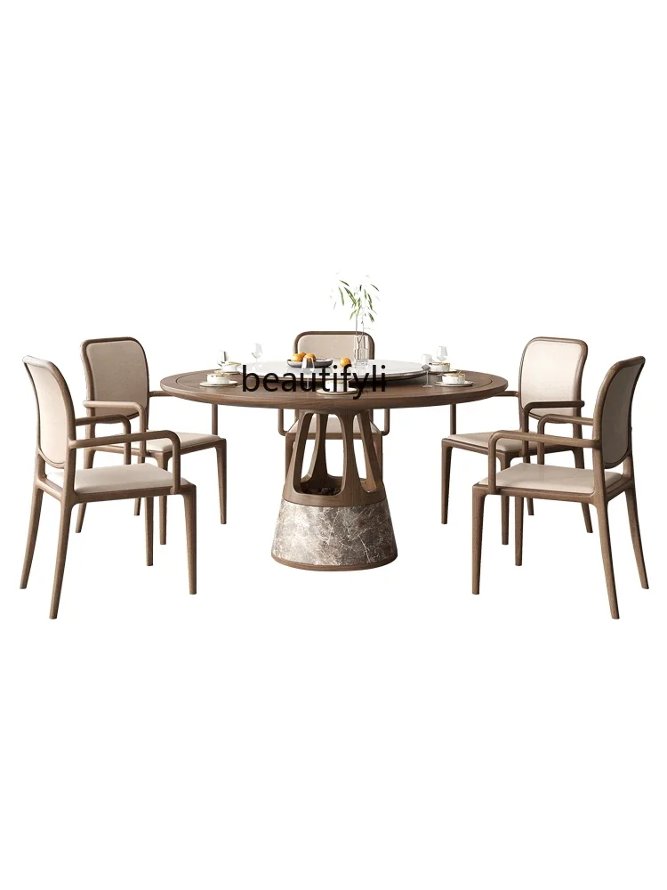 

New Chinese round Dining Table Zen Solid Wood Black Walnut Dining Table Household Modern Log Dining Tables and Chairs Set