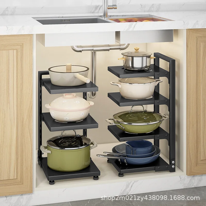 

Kitchen Storage Rack Multi-layer Organizer Pot Rack Under The Sink Cabinet Cabinet Layered Pot Rack Kitchen Special Accessories