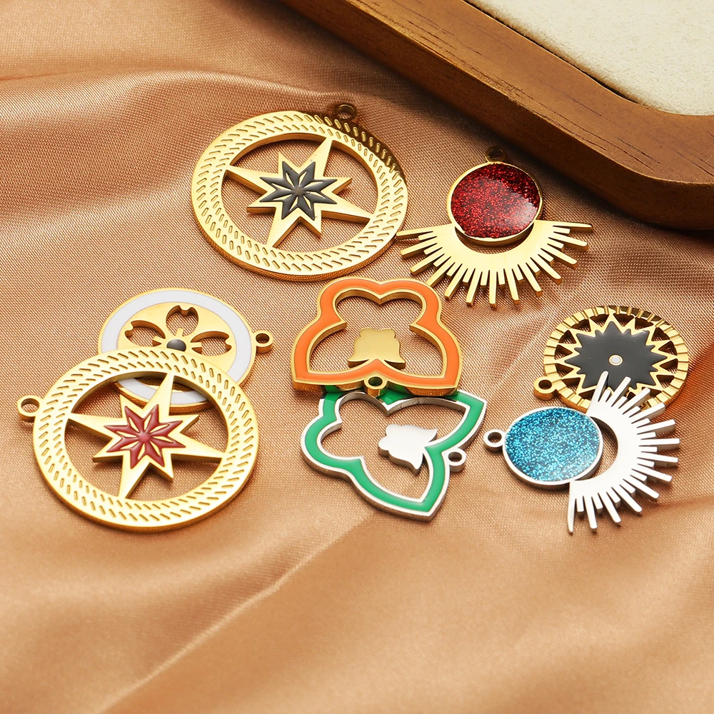5 Stück Edelstahl-Emaille-Anhänger in Herz- und Sternform, goldfarben, für DIY-Halsketten, Ohrringe, Armbänder, Schmuckzubehör – Detail 4
