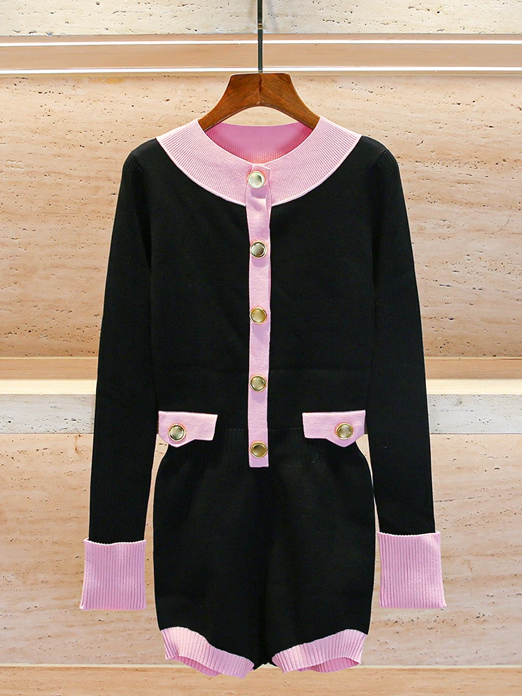 

High-End Women's Knitted Short Dress Autumn Winter Tailored Fit High Waist A-Line Skirt Style Soft Polyester Fiber Long Sleeve