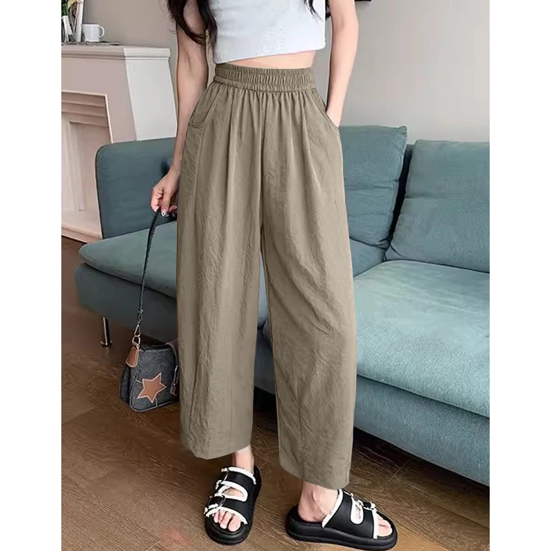 Women's Loose High Waist Nine-Tenths Wide Leg Pants Summer Thin Harlan Grandma Style Casual Trousers Korean Version New 2024