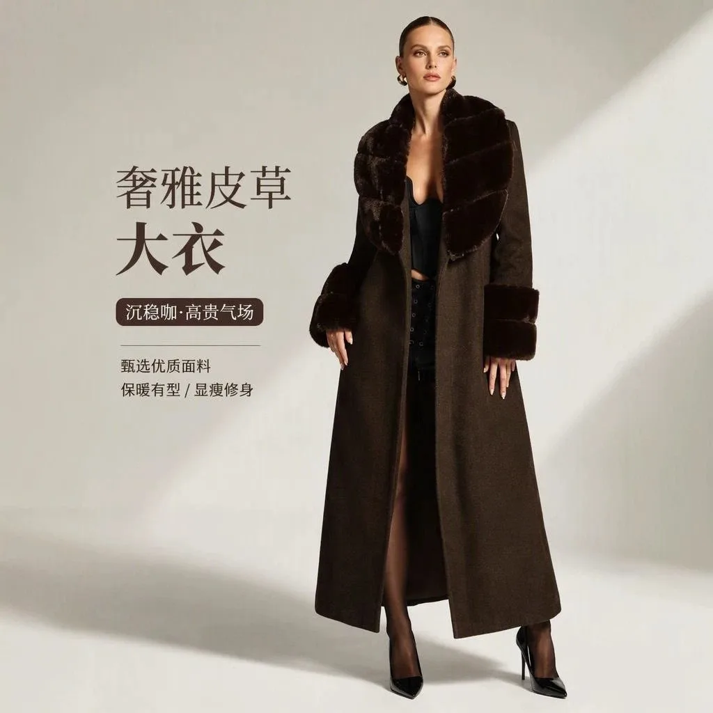 Turn Down Collar Lapel Coat Loose Fit Sexy Women Coat with Notched Lapel Pocket Regular Sleeve No Hood Autumn Long Length