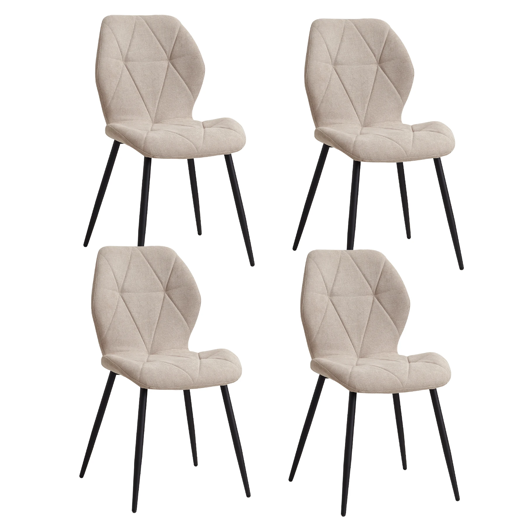 EGOONM A Set of 4 Dining Chairs Upholstered Padded Linen Fabric Kitchen Chairs Metal Legs for Balcony Restaurant  Dining Room