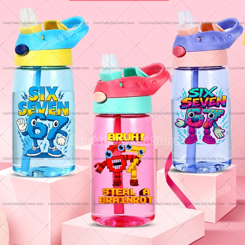 steal-a-brainrot-67-пластиковая-соломенная-чашка-для-питья-с-принтом-meme-детская-бутылка-для-воды-six-seven-brain-rot-портативная-для-занятий-спортом-на-открытом-воздухе-для-спортзала