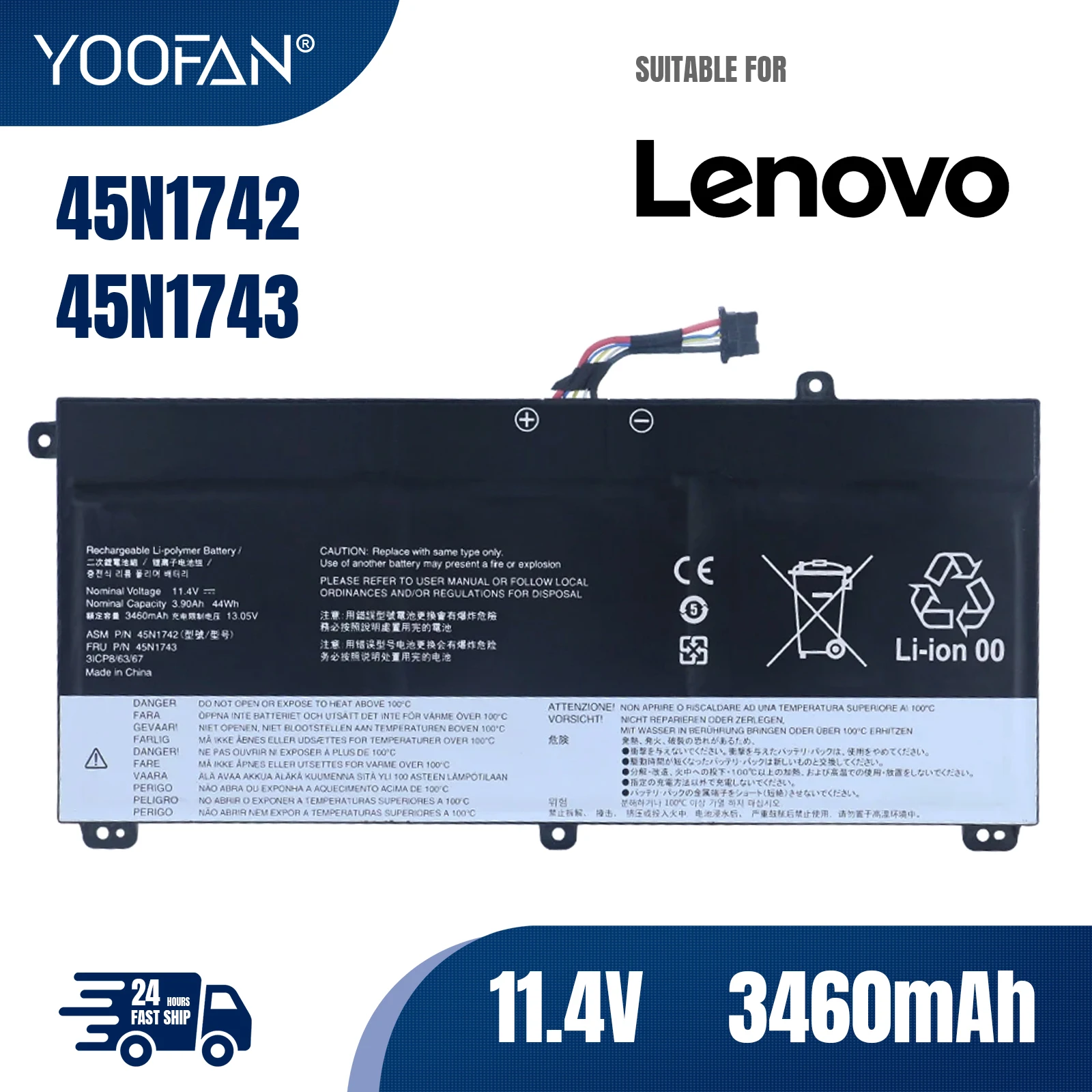 YOOFAN New 45N1740 45N1741 45N1742 45N1743 Laptop Battery For Lenovo ThinkPad T550 T560 W550S 00NY639 SB10K12721 11.4V 44Wh