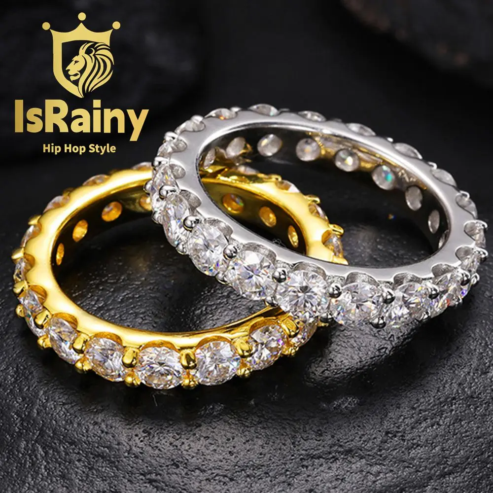 

IsRainy Hip Hop Rock 100% 925 Sterling Silver VVS1 D Color 4MM Real GRA Moissanite Diamonds Ring Band Men Fine Jewelry Pass Test