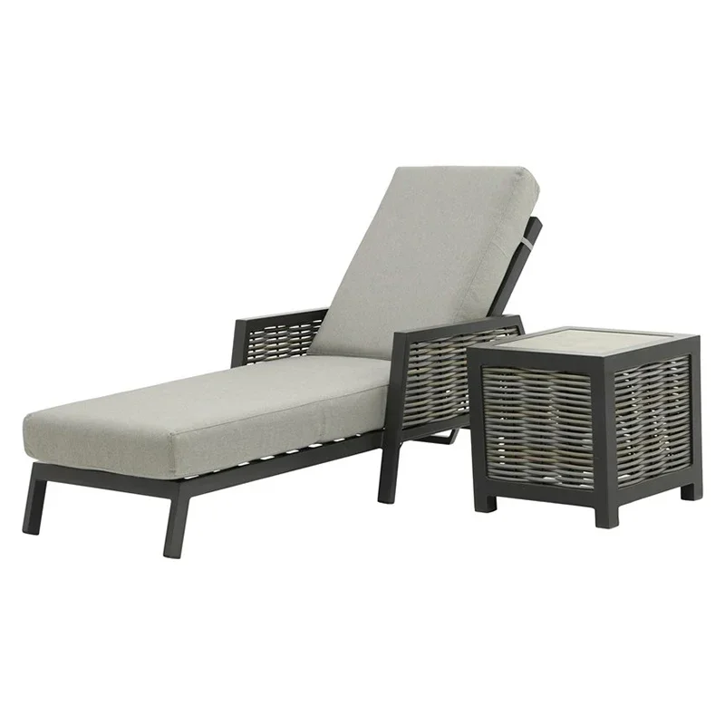 

outdoor modern aluminum foldable lounge garden sets Sun Lounger with cushion table set patio tables terrace furniture metal