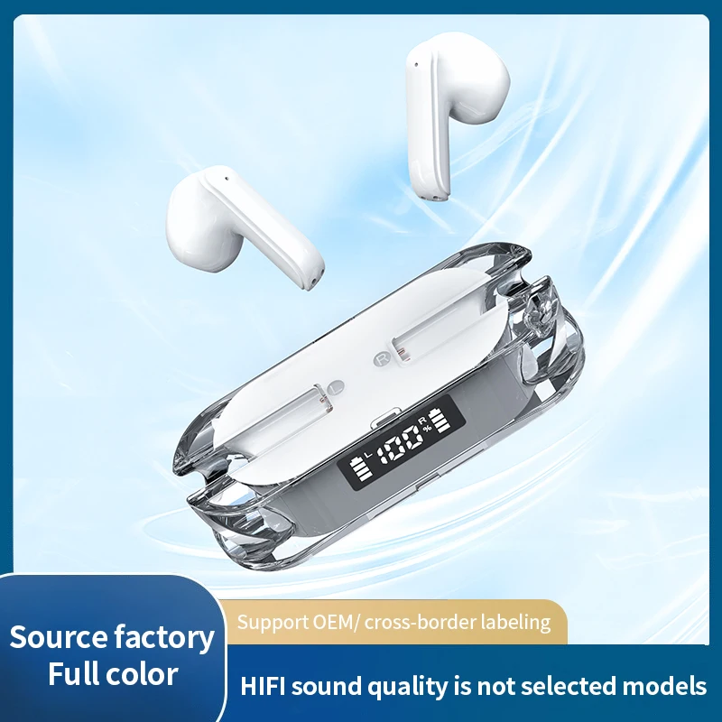 T05 Wireless Earphone TWS Bluetooth Headset Transparent Digital Display Sports Configuration Headset in-Ear Bilateral Stereo