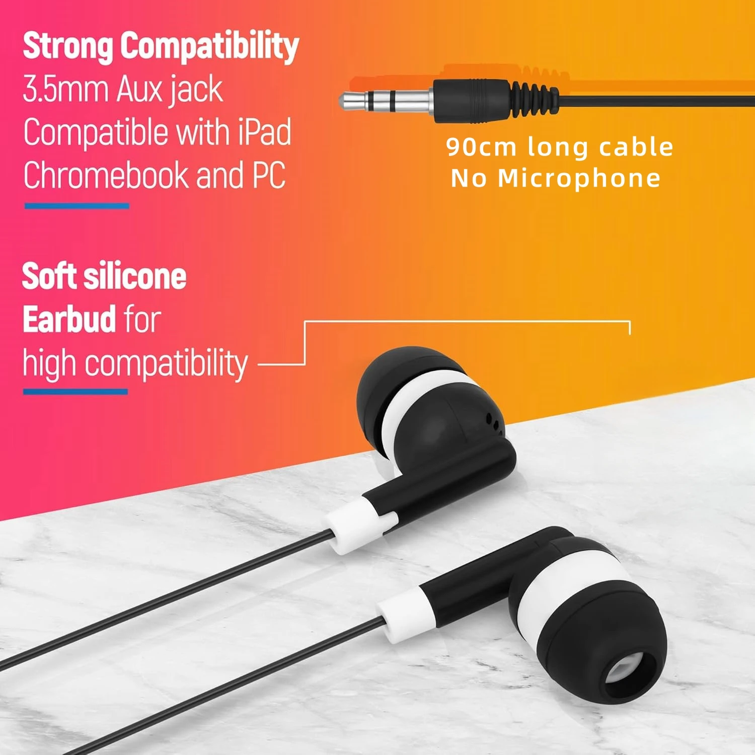 30-120 Pack Basic Earbud Bulk 3.5 MM in-Ear Earphones Disposable Wired Headphones  for School Classroom Library Students Kids