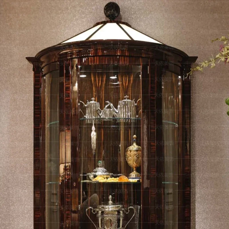 Living room solid wood semi-circle display cabinet collection jade display cabinet European entrance hall wine cabinet