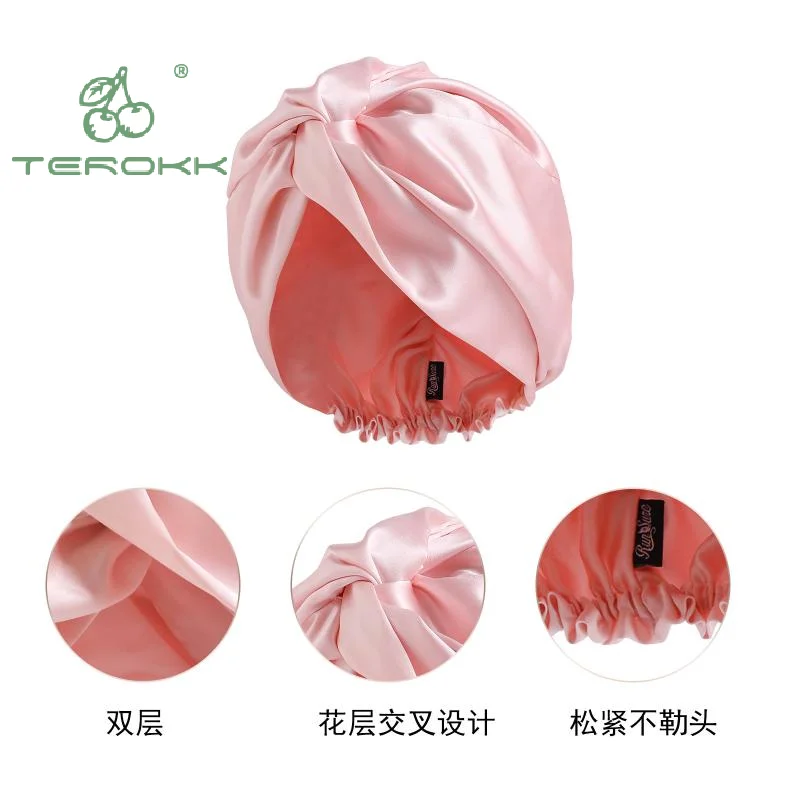 Gorro de dormir liso de satén para mujer, gorro de dormir de noche de doble capa para mujer, gorros de ducha, gorros de pelo impermeables para dormir