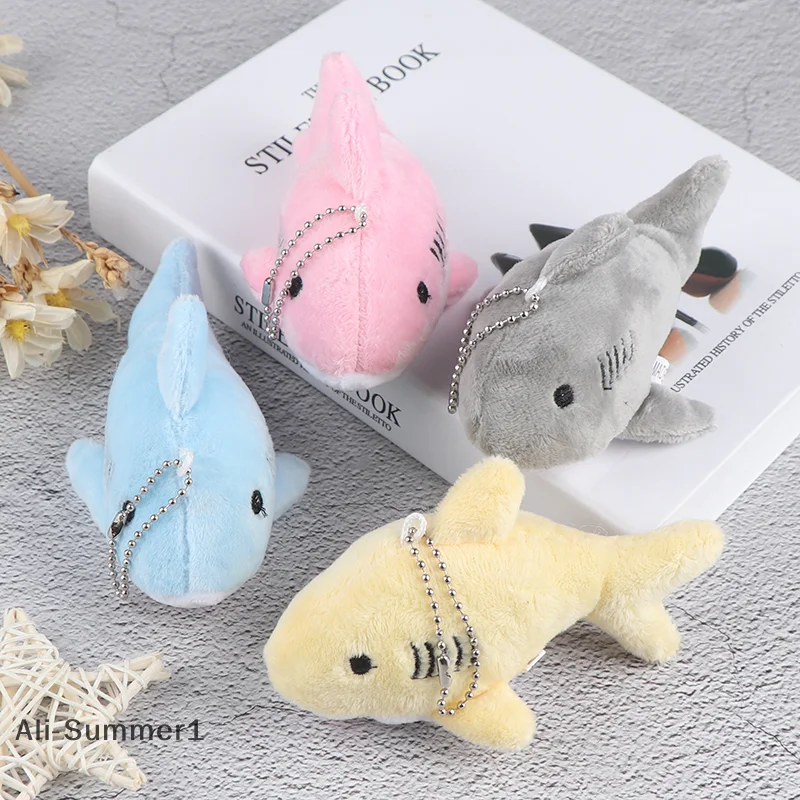 【E】12 سنتيمتر مفتاح سلسلة هدية القرش أفخم دمية محشوة دمية قلادة صغيرة ألعاب من القطيفة