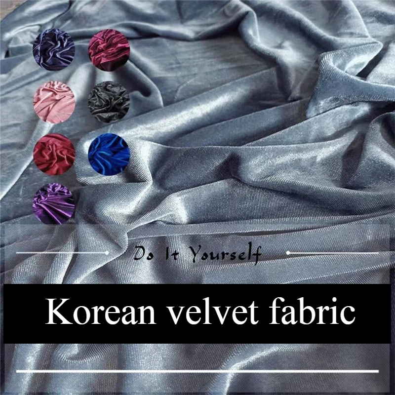 Stretch Korean Velvet Fabric Smooth Per Meter for Cheongsam Clothing Sewing Fashion Glossy Dresses Velour Cloth Soft Droop Plain