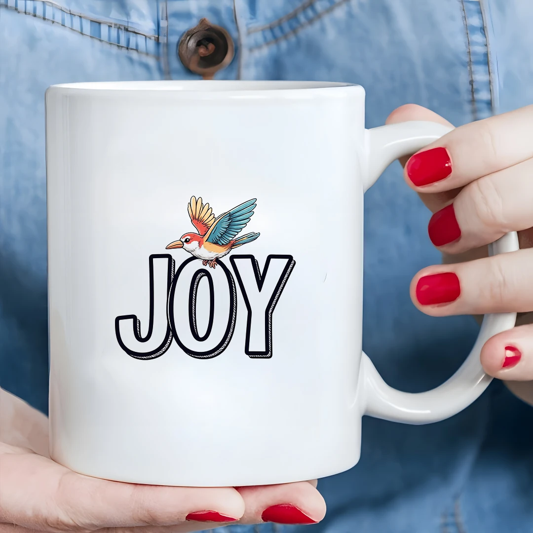 

11oz Cup + cartoon bird spreading wings JOY Cup + kids drink cup + Christmas family office cup
