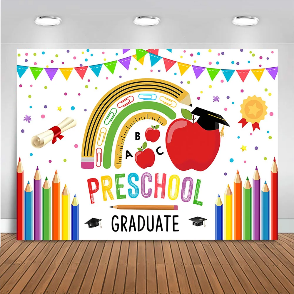 Mocsicka Preschool Graduate Backdrop Kids Student Congrats Grad White Photography Background Photo Studio Photocall Banner Decor