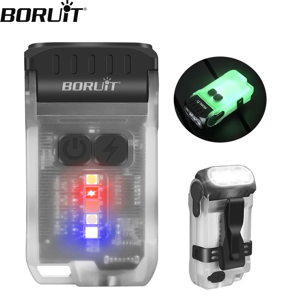 

BORUiT V15 EDC Keychain Flashlight Portable Mini Torch Type-C Rechargeable Work Light With Magnet Clip Camping Pocket Lantern