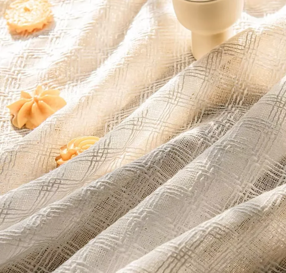 Living Dining Room Bedroom High End Simple Cream Colored Light Luxury French Checkered Twist Yarn Tulle Custom Size Fashion