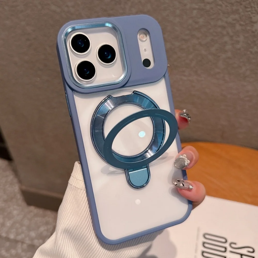 Für Magsafe Magnetische Ständer Fall Für iPhone 17 16 15 13 14 Plus 17 Pro Max Transparent Metall Drahtlose Lade ring Abdeckung