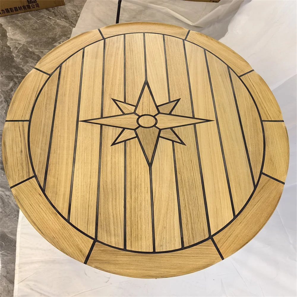 Boat Oval Teak Table Top 600x800mm,23.6x31.5 Inch Ellipse Star Inlay Marine Yacht RV TE6080