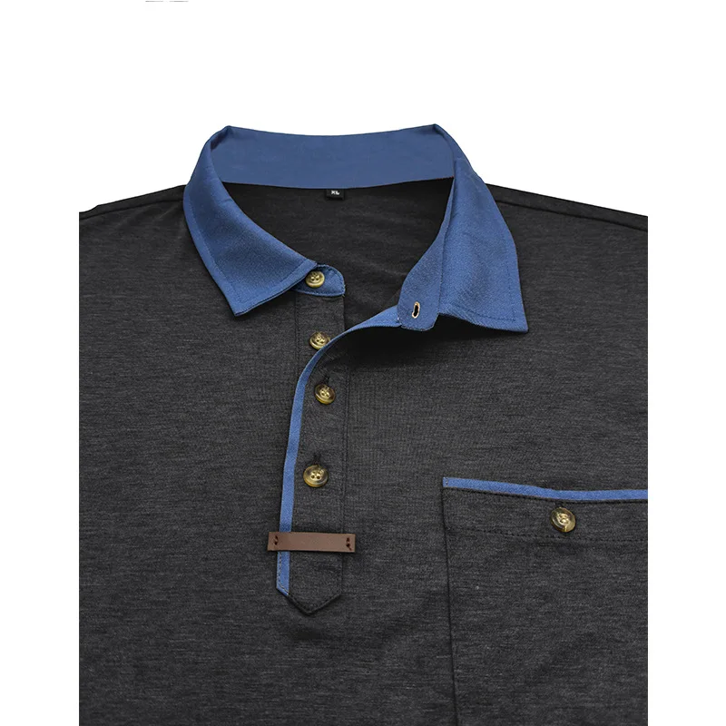 Langarm-Poloshirt für Herren, lässig, schmale Passform, Henley-Kragen, T-Shirt mit Tasche, Smart Blend Tops – Detail 26