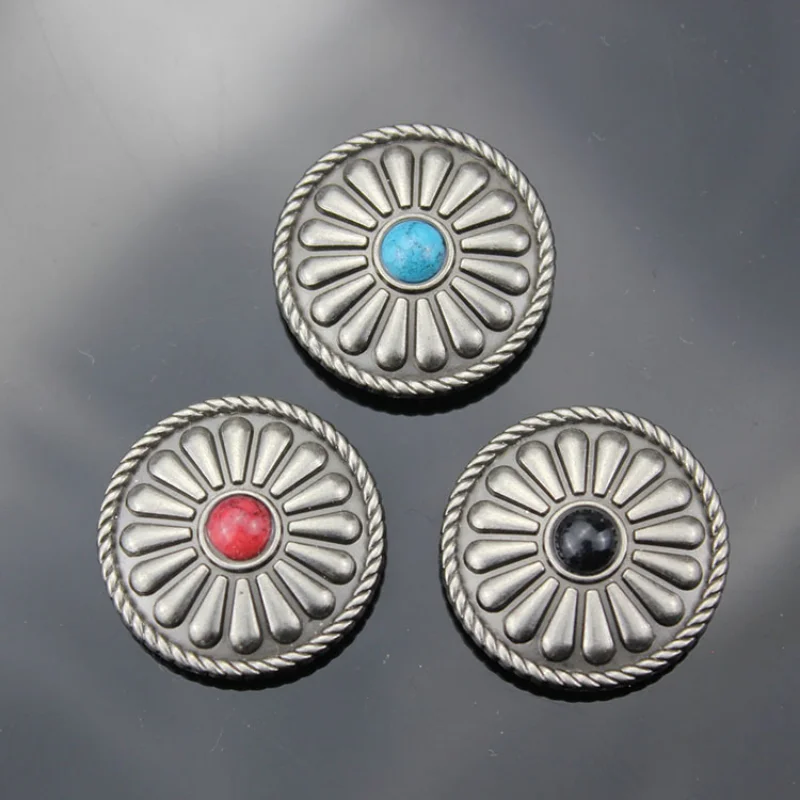 5PCS Vintage Silver Metal Decorative Buckle DIY Leathercraft Screw Fastening Belt Conchos Button Handmade Sewing Accessories