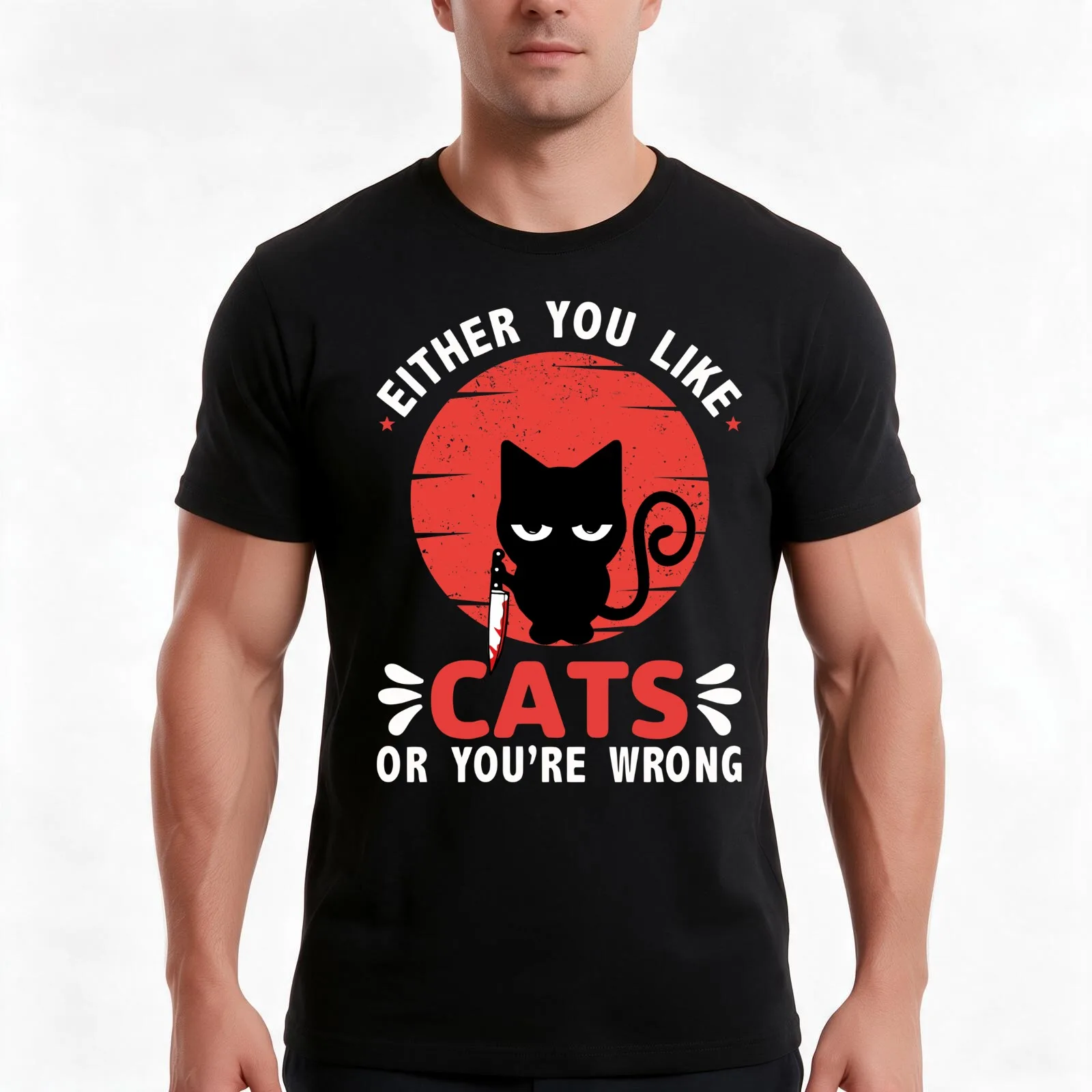 Either You Like Cats Or You're Wrong T-Shirt, Summer Casual Cotton Tee, Oversized Streetwear Tops, Vintage Graphic Print