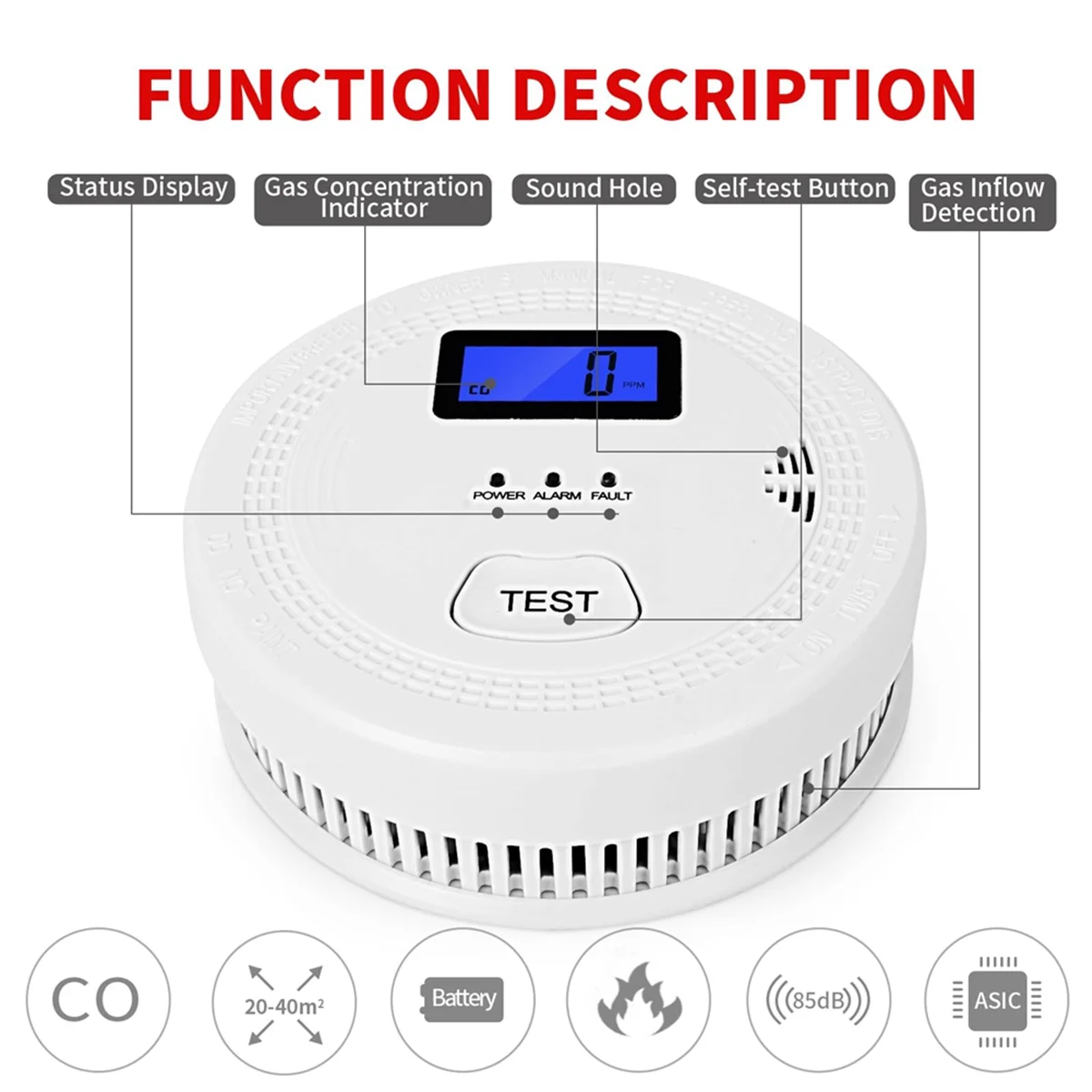 2 in 1 CO & Smoke Alarm,Carbon Monoxide Detectors,Smoke Detector,85DB in Alarm, for Home and Kitchen,LCD Screen,A