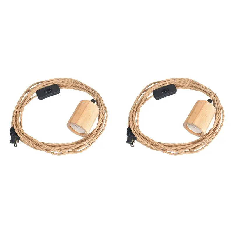 

【ЭФФЕКТИВНЫЙ】Комплект из 2 шнуров для подвесных светильников из дерева, 14,76 футов, винтажный промышленный подвесной шнур для лампы с витым нейлоновым тросом, E26 US