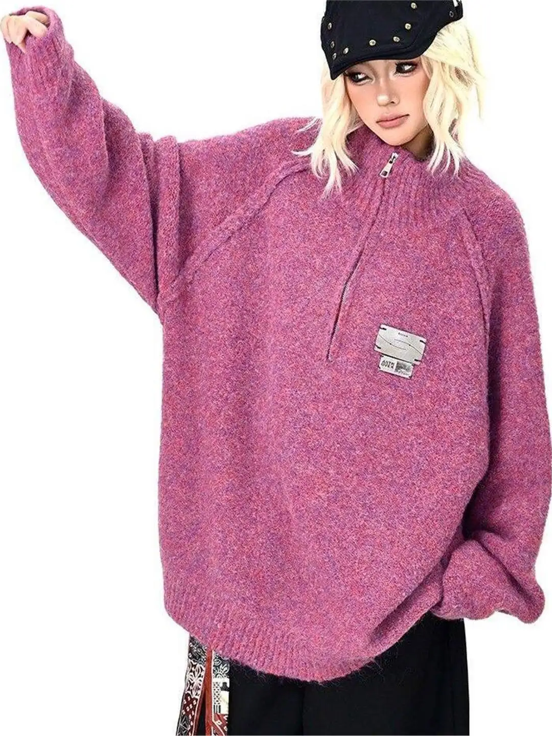 

Loose Fit Zipper High Ne Knitwear ex Lazy Sle Soft Cozy Sweater Couple's Faion Spring Autumn Season Long Sve