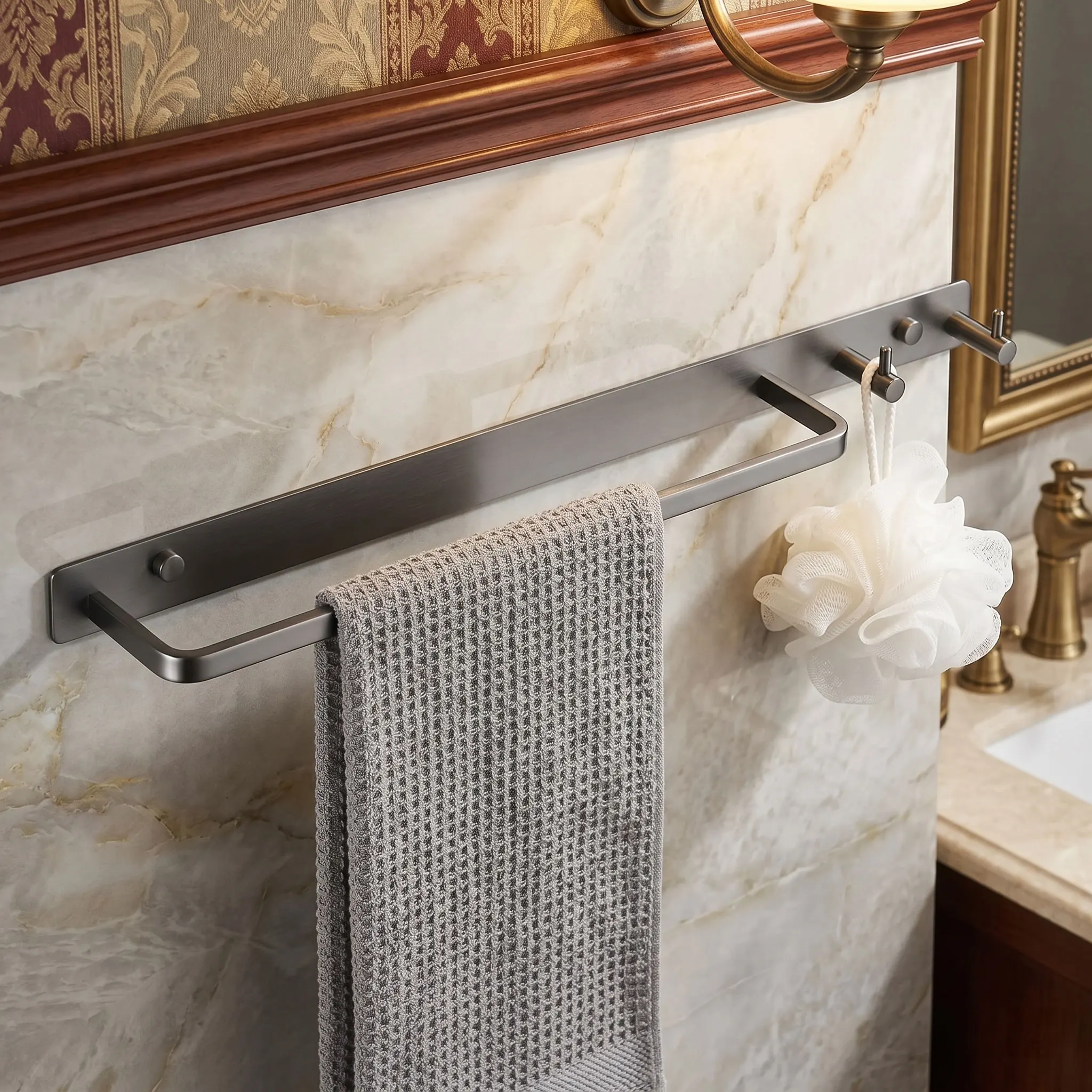 

Bathroom Rail Brass Gray Rack with Hook Wall Mounted Gold Black Holder Towel Bar Lavatory Holder