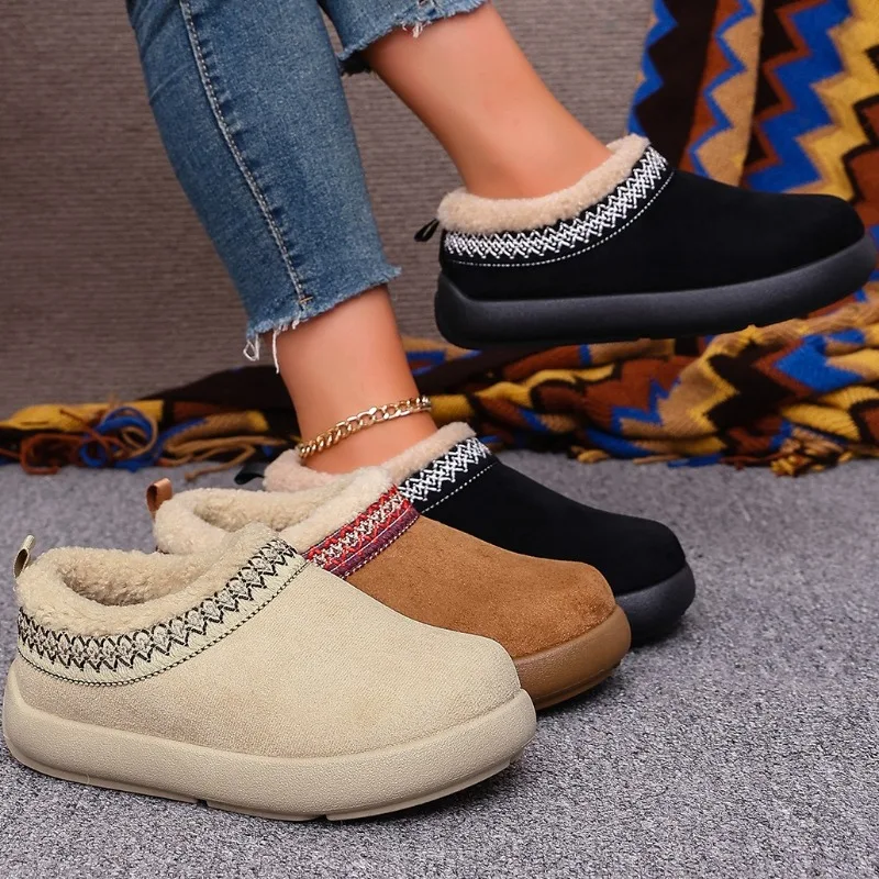 Winter New Women's Comfortable Vintage Thick Sole Mid Heel Snow Boots Women Anti Slip Wear-resistant Keep Warm Fashion Snow Boot