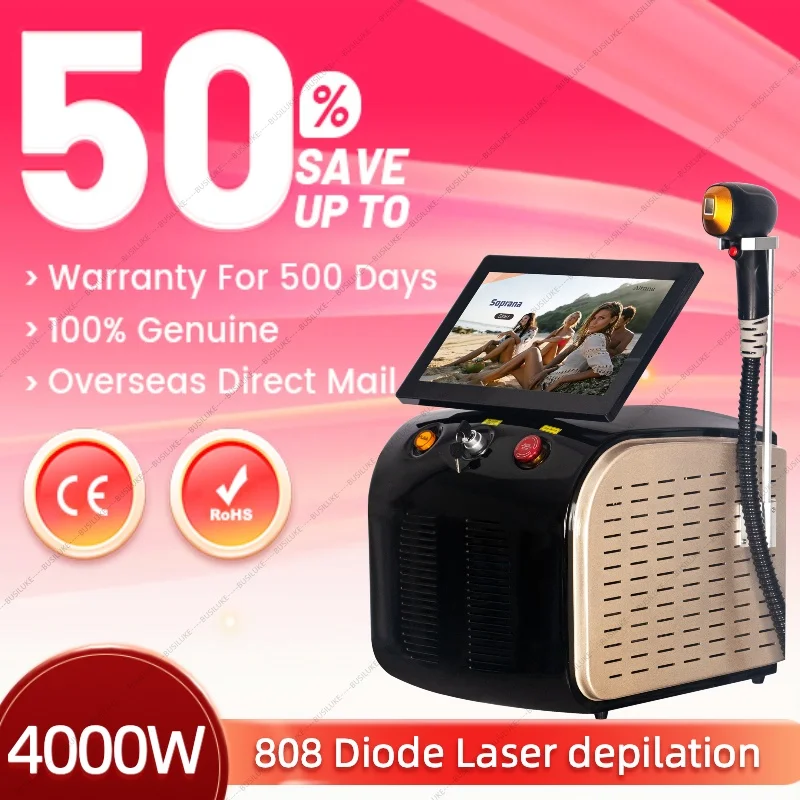 

808 Diode Laser Hair Removal Machine 4000W Alexandrite Cooling Head Permanent Painless Epilator Platinum Body FaceUnderarm Woman