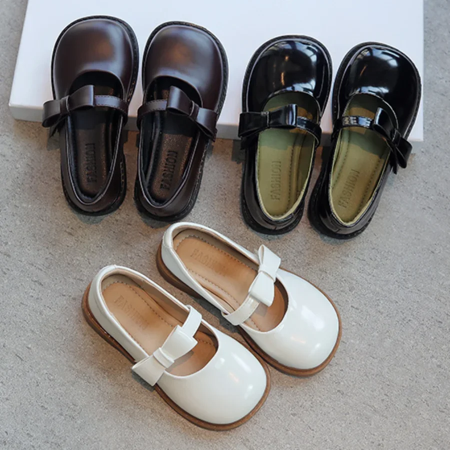 Girls School Shoes Spring/Autumn New Fashion Childrens Soft Comfortable Leather Shoes Retro Bowknot Kids Mary Jane Shoes