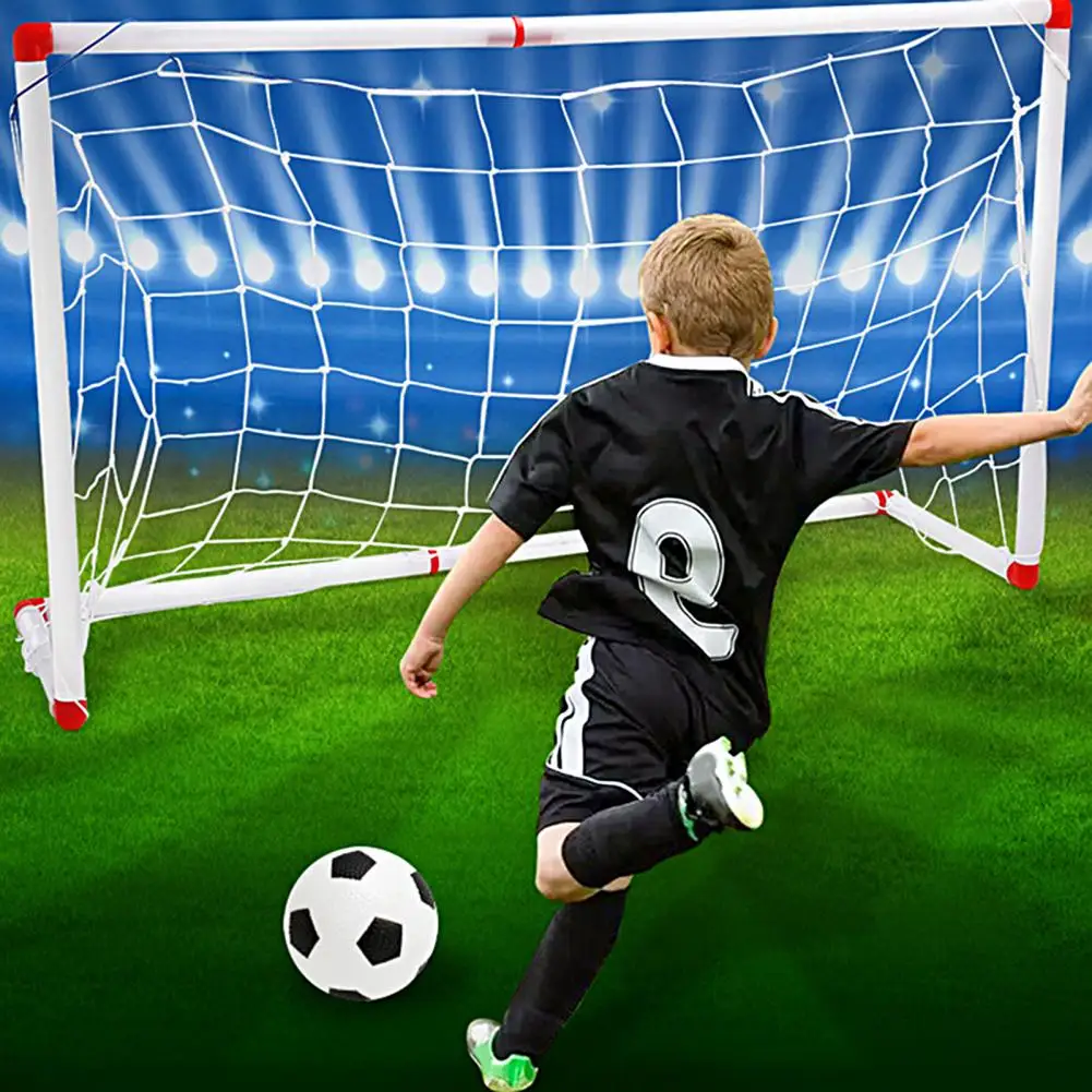 

Mini Football Soccer Ball Goal Post Net Set Kids Children Target Training Goal Set Outdoor Indoor Goal Net Pump Post Play Toy