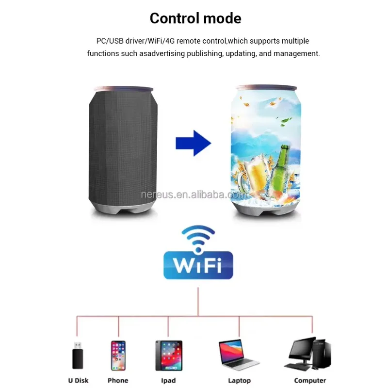 Floorstanding Cylindrical Touch Screen High Brightness Flexible Module Beer Bottle LED Can Advertising Display