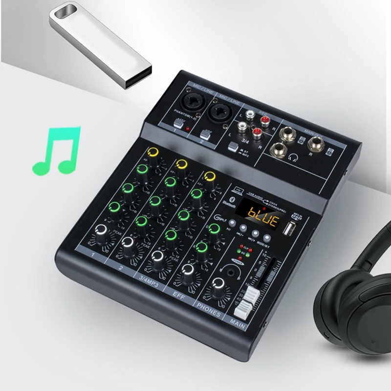 Professional Digital DJ Mixer Console 4 Channel Audio Mixer With USB Port Supports Bluetooth Connection Playback