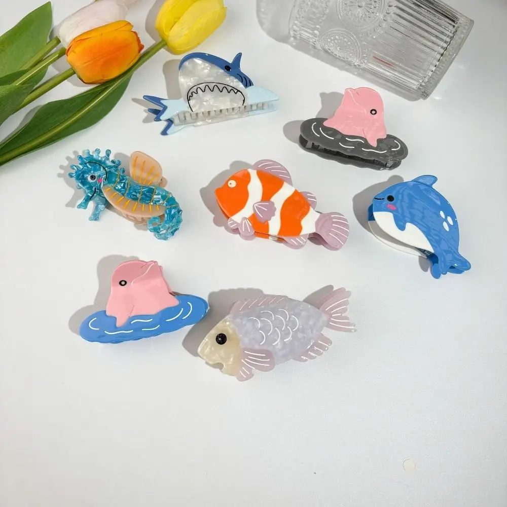 Creative Korean Style Ocean Animal Hair Clip Acetic Acid Small Acetate Animal Hair Claw Dolphin Crab Conch Shark Clip Girl