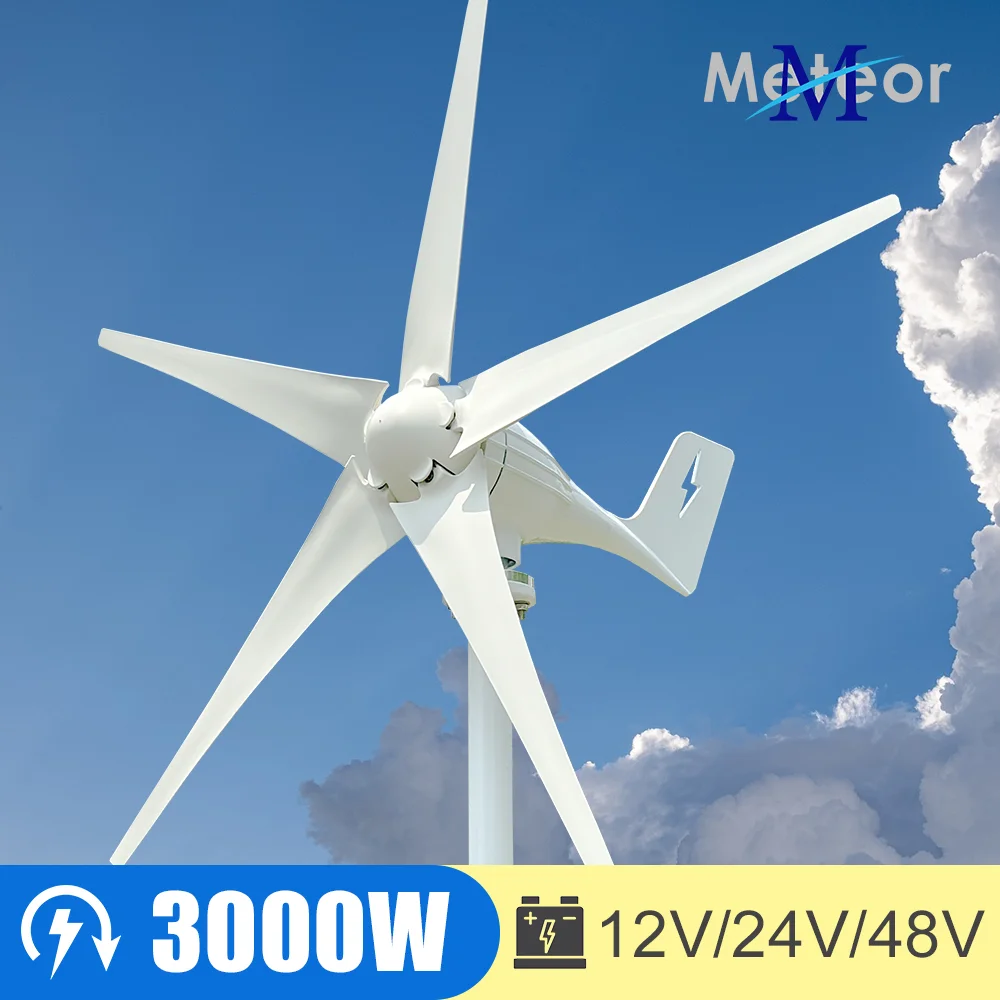 3000W Wind Turbine Generator Windmill Free Energy Camping Home Appliance Electric Power Generator 24V 48V With MPPT Controller