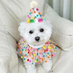 Cute Dot Cat Hat Dog Birthday Bib and Party Hat Mini Doggy Cat Adjustable Bandana Scarf Pet Birthday Outfit Katzen Zubehöhr