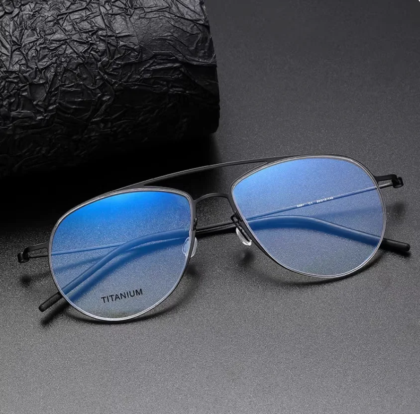 

5507 New large frame double beam frog mirror pure titanium glasses frame