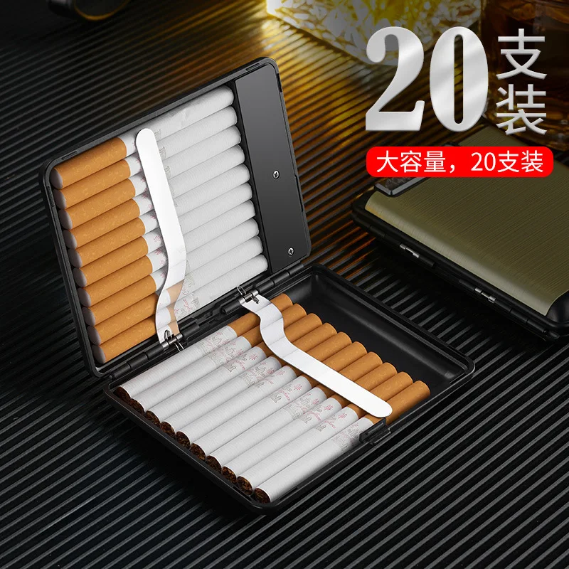 Portable Zinc Alloy Ultra-thin Split Cigarette Case Tungsten Electronic Cigarette Lighter 20 Pieces Men\'s Storage Box Business