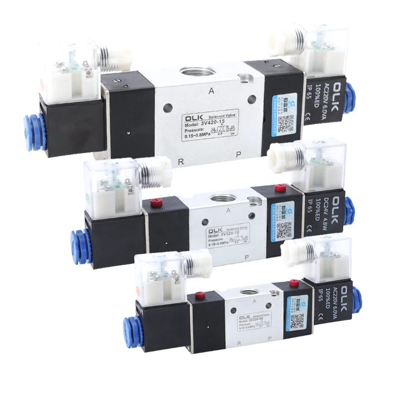 

3V220-08 3V320-10 3V420-15 Pneumatic Air Solenoid Valve 3/2 Way AC220V DC24V DC12V Normally Closed Electromagnetic Valves