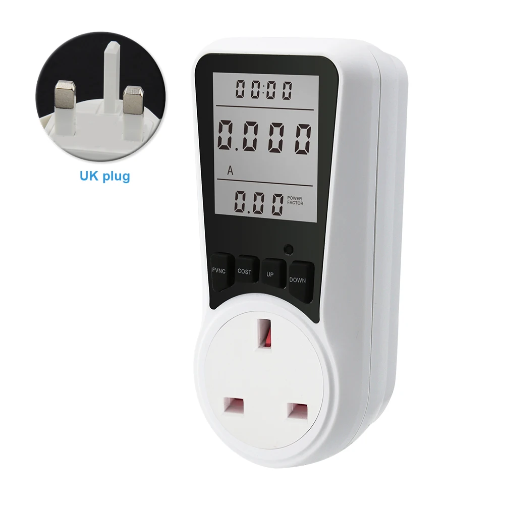 UK Plug 7 Monitoring Modes Overload Protection Electricity Usage Monitor LCD Display Auto Calculator Voltage Amps Home Supplies