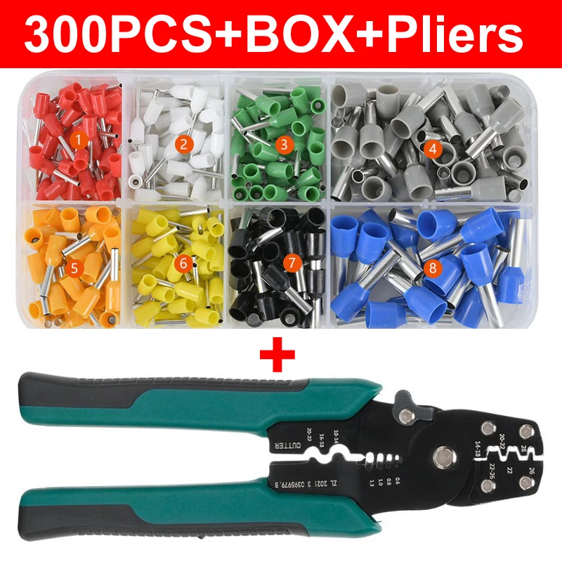 300-1200-2120 PCS Durable Wire Connect Insulated Connector Crimp Terminator Cold Pressed Terminal Block Wire Terminals Pliers